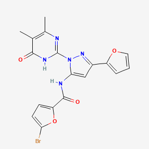 molecular formula C18H14BrN5O4 B2462934 5-bromo-N-(1-(4,5-dimethyl-6-oxo-1,6-dihydropyrimidin-2-yl)-3-(furan-2-yl)-1H-pyrazol-5-yl)furan-2-carboxamide CAS No. 1171673-02-1