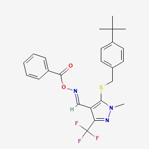 molecular formula C24H24F3N3O2S B2462937 N-(苯甲氧基)-N-{[5-{[4-(叔丁基)苄基]硫代}-1-甲基-3-(三氟甲基)-1H-吡唑-4-基]亚甲基}胺 CAS No. 318238-30-1