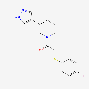 molecular formula C17H20FN3OS B2462955 2-((4-fluorophenyl)thio)-1-(3-(1-methyl-1H-pyrazol-4-yl)piperidin-1-yl)ethan-1-one CAS No. 2320572-03-8