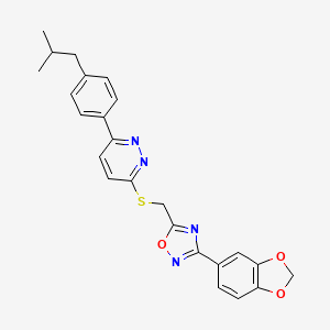 molecular formula C24H22N4O3S B2462965 3-(苯并[d][1,3]二氧杂环-5-基)-5-(((6-(4-异丁基苯基)吡哒嗪-3-基)硫代)甲基)-1,2,4-恶二唑 CAS No. 1115286-27-5