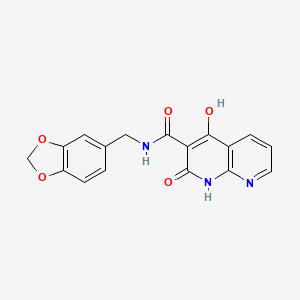 molecular formula C17H13N3O5 B2463003 N~3~-(1,3-苯并二氧杂环-5-基甲基)-4-羟基-2-氧代-1,2-二氢[1,8]萘啶-3-甲酰胺 CAS No. 1251561-94-0