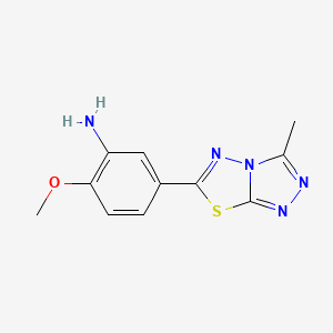 molecular formula C11H11N5OS B2463013 2-Methoxy-5-(3-methyl[1,2,4]triazolo[3,4-b][1,3,4]thiadiazol-6-yl)aniline CAS No. 879058-43-2