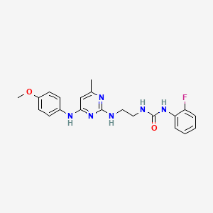 molecular formula C21H23FN6O2 B2463019 1-(2-Fluorophenyl)-3-(2-((4-((4-methoxyphenyl)amino)-6-methylpyrimidin-2-yl)amino)ethyl)urea CAS No. 1226439-77-5