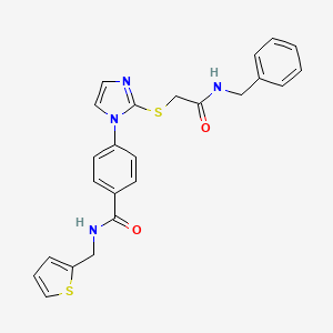 molecular formula C24H22N4O2S2 B2463022 4-(2-((2-(苯甲氨基)-2-氧代乙基)硫代)-1H-咪唑-1-基)-N-(噻吩-2-基甲基)苯甲酰胺 CAS No. 1207021-92-8