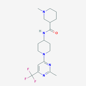 molecular formula C18H26F3N5O B2463026 1-メチル-N-(1-(2-メチル-6-(トリフルオロメチル)ピリミジン-4-イル)ピペリジン-4-イル)ピペリジン-3-カルボキサミド CAS No. 2034225-69-7