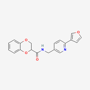molecular formula C19H16N2O4 B2463027 N-((6-(furan-3-yl)pyridin-3-yl)methyl)-2,3-dihydrobenzo[b][1,4]dioxine-2-carboxamide CAS No. 2034309-52-7