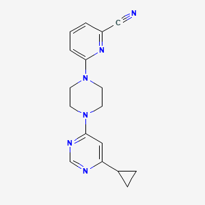 molecular formula C17H18N6 B2463074 6-[4-(6-Cyclopropylpyrimidin-4-yl)piperazin-1-yl]pyridine-2-carbonitrile CAS No. 2380172-61-0