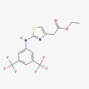 molecular formula C15H12F6N2O2S B2463132 2-(4-((3,5-双(三氟甲基)苯基)氨基)-3,5-噻唑基)乙酸乙酯 CAS No. 1022395-69-2