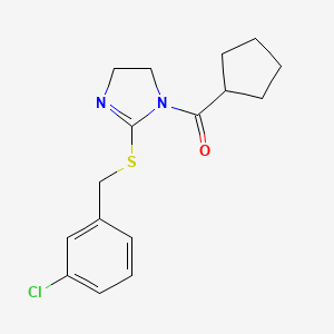 molecular formula C16H19ClN2OS B2463163 [2-[(3-Chlorophenyl)methylsulfanyl]-4,5-dihydroimidazol-1-yl]-cyclopentylmethanone CAS No. 851807-98-2