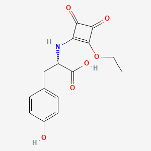 molecular formula C15H15NO6 B2463283 (+/-)-3-Ethoxy-4-[2-carboxy-2-(4-hydroxyphenyl)ethyl amino]-3-cyclobutene-1,2-dione CAS No. 1487369-51-6