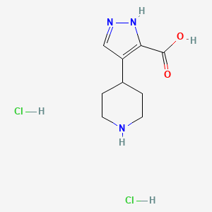 molecular formula C9H15Cl2N3O2 B2463297 4-Piperidin-4-yl-1H-pyrazole-5-carboxylic acid;dihydrochloride CAS No. 2377031-96-2