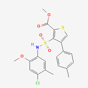 molecular formula C21H20ClNO5S2 B2463314 Methyl 3-{[(4-chloro-2-methoxy-5-methylphenyl)amino]sulfonyl}-4-(4-methylphenyl)thiophene-2-carboxylate CAS No. 941888-49-9