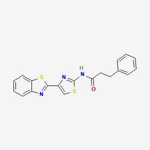 molecular formula C19H15N3OS2 B2463334 N-[4-(1,3-benzothiazol-2-yl)-1,3-thiazol-2-yl]-3-phenylpropanamide CAS No. 477486-56-9