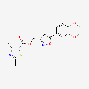 molecular formula C18H16N2O5S B2463335 (5-(2,3-二氢苯并[b][1,4]二氧杂环-6-基)异恶唑-3-基)甲基 2,4-二甲基噻唑-5-羧酸盐 CAS No. 1203191-50-7
