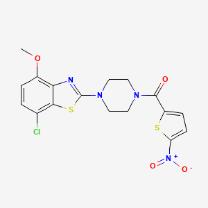 molecular formula C17H15ClN4O4S2 B2463373 (4-(7-Chloro-4-methoxybenzo[d]thiazol-2-yl)piperazin-1-yl)(5-nitrothiophen-2-yl)methanone CAS No. 886953-10-2