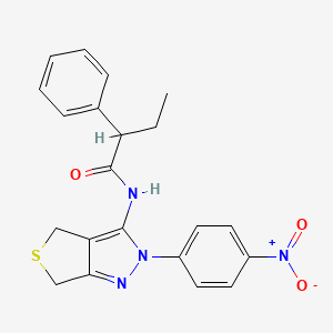 molecular formula C21H20N4O3S B2463376 N-[2-(4-nitrophenyl)-4,6-dihydrothieno[3,4-c]pyrazol-3-yl]-2-phenylbutanamide CAS No. 450342-57-1