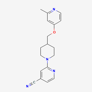 molecular formula C18H20N4O B2463378 2-[4-[(2-Methylpyridin-4-yl)oxymethyl]piperidin-1-yl]pyridine-4-carbonitrile CAS No. 2380043-03-6