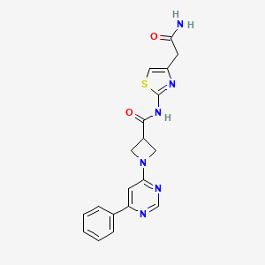 molecular formula C19H18N6O2S B2463385 N-(4-(2-amino-2-oxoethyl)thiazol-2-yl)-1-(6-phenylpyrimidin-4-yl)azetidine-3-carboxamide CAS No. 2034476-87-2