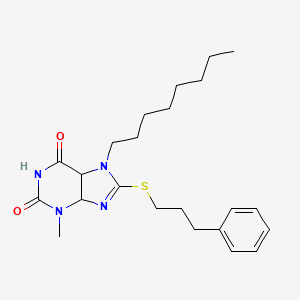 molecular formula C23H32N4O2S B2463403 3-methyl-7-octyl-8-[(3-phenylpropyl)sulfanyl]-2,3,6,7-tetrahydro-1H-purine-2,6-dione CAS No. 374908-05-1