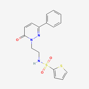 molecular formula C16H15N3O3S2 B2463413 N-(2-(6-oxo-3-phenylpyridazin-1(6H)-yl)ethyl)thiophene-2-sulfonamide CAS No. 921534-86-3