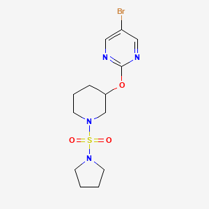molecular formula C13H19BrN4O3S B2463441 5-Bromo-2-((1-(pyrrolidin-1-ylsulfonyl)piperidin-3-yl)oxy)pyrimidine CAS No. 2034579-44-5