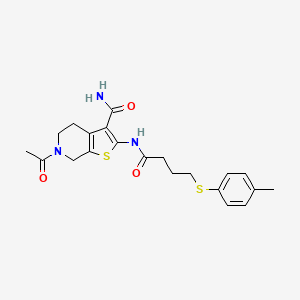 molecular formula C21H25N3O3S2 B2463455 6-Acetyl-2-(4-(p-tolylthio)butanamido)-4,5,6,7-tetrahydrothieno[2,3-c]pyridine-3-carboxamide CAS No. 941966-49-0