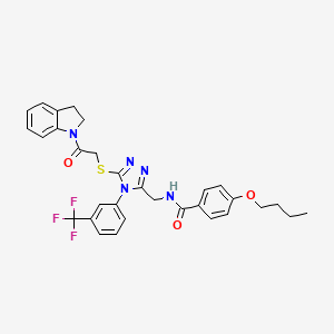 molecular formula C31H30F3N5O3S B2463470 4-butoxy-N-[[5-[2-(2,3-dihydroindol-1-yl)-2-oxoethyl]sulfanyl-4-[3-(trifluoromethyl)phenyl]-1,2,4-triazol-3-yl]methyl]benzamide CAS No. 393875-12-2