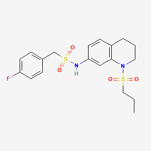 molecular formula C19H23FN2O4S2 B2463473 1-(4-fluorophenyl)-N-(1-(propylsulfonyl)-1,2,3,4-tetrahydroquinolin-7-yl)methanesulfonamide CAS No. 946249-75-8