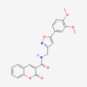 molecular formula C22H18N2O6 B2463504 N-((5-(3,4-二甲氧基苯基)异恶唑-3-基)甲基)-2-氧代-2H-色烯-3-甲酰胺 CAS No. 953016-68-7