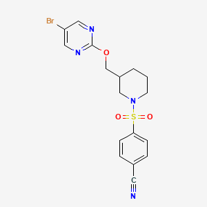 molecular formula C17H17BrN4O3S B2463532 4-[3-[(5-Bromopyrimidin-2-yl)oxymethyl]piperidin-1-yl]sulfonylbenzonitrile CAS No. 2379985-07-4