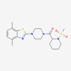 molecular formula C20H28N4O3S2 B2463549 (4-(4,7-二甲基苯并[d]噻唑-2-基)哌嗪-1-基)(1-(甲磺酰基)哌啶-2-基)甲酮 CAS No. 1214664-43-3