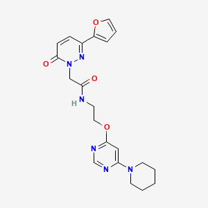molecular formula C21H24N6O4 B2463552 2-(3-(furan-2-yl)-6-oxopyridazin-1(6H)-yl)-N-(2-((6-(piperidin-1-yl)pyrimidin-4-yl)oxy)ethyl)acetamide CAS No. 1251696-95-3