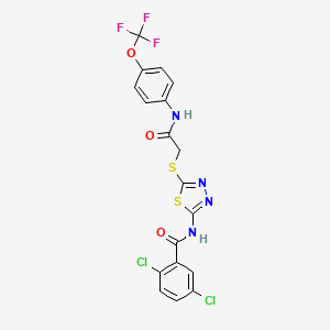 molecular formula C18H11Cl2F3N4O3S2 B2463563 2,5-dichloro-N-(5-((2-oxo-2-((4-(trifluoromethoxy)phenyl)amino)ethyl)thio)-1,3,4-thiadiazol-2-yl)benzamide CAS No. 896030-95-8