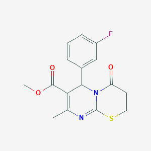molecular formula C16H15FN2O3S B2463567 methyl 6-(3-fluorophenyl)-8-methyl-4-oxo-3,4-dihydro-2H,6H-pyrimido[2,1-b][1,3]thiazine-7-carboxylate CAS No. 620156-89-0