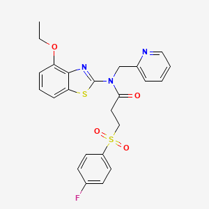 molecular formula C24H22FN3O4S2 B2463577 N-(4-ethoxybenzo[d]thiazol-2-yl)-3-((4-fluorophenyl)sulfonyl)-N-(pyridin-2-ylmethyl)propanamide CAS No. 886941-66-8