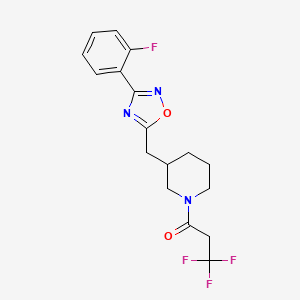 molecular formula C17H17F4N3O2 B2463578 3,3,3-Trifluoro-1-(3-((3-(2-fluorophenyl)-1,2,4-oxadiazol-5-yl)methyl)piperidin-1-yl)propan-1-one CAS No. 1705135-22-3