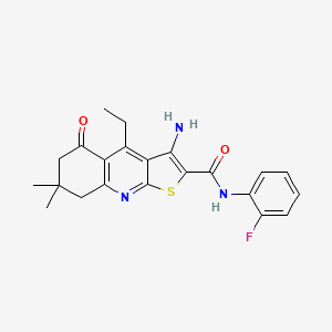 molecular formula C22H22FN3O2S B2463581 3-amino-4-ethyl-N-(2-fluorophenyl)-7,7-dimethyl-5-oxo-6,8-dihydrothieno[2,3-b]quinoline-2-carboxamide CAS No. 670271-42-8