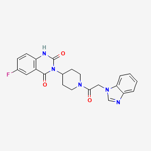 molecular formula C22H20FN5O3 B2463589 3-(1-(2-(1H-benzo[d]imidazol-1-yl)acetyl)piperidin-4-yl)-6-fluoroquinazoline-2,4(1H,3H)-dione CAS No. 2034371-46-3
