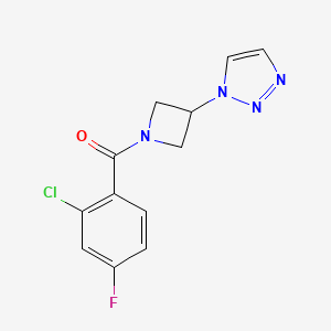 molecular formula C12H10ClFN4O B2463590 (3-(1H-1,2,3-triazol-1-yl)azetidin-1-yl)(2-chloro-4-fluorophenyl)methanone CAS No. 2061824-89-1