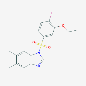 molecular formula C17H17FN2O3S B246362 1-[(3-ethoxy-4-fluorophenyl)sulfonyl]-5,6-dimethyl-1H-benzimidazole 