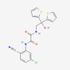 molecular formula C19H14ClN3O3S2 B2463628 N1-(5-chloro-2-cyanophenyl)-N2-(2-hydroxy-2,2-di(thiophen-2-yl)ethyl)oxalamide CAS No. 2034590-33-3
