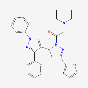 molecular formula C28H29N5O2 B2463651 2-(diethylamino)-1-(5-(furan-2-yl)-1',3'-diphenyl-3,4-dihydro-1'H,2H-[3,4'-bipyrazol]-2-yl)ethanone CAS No. 957018-51-8