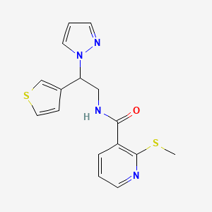 molecular formula C16H16N4OS2 B2463655 2-(甲硫烷基)-N-[2-(1H-吡唑-1-基)-2-(噻吩-3-基)乙基]吡啶-3-甲酰胺 CAS No. 2097915-41-6