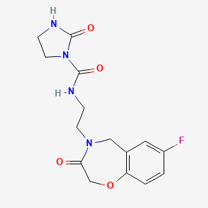 molecular formula C15H17FN4O4 B2463658 N-(2-(7-fluoro-3-oxo-2,3-dihydrobenzo[f][1,4]oxazepin-4(5H)-yl)ethyl)-2-oxoimidazolidine-1-carboxamide CAS No. 1903438-36-7