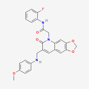 molecular formula C26H22FN3O5 B2463660 N-(2-fluorophenyl)-2-(7-(((4-methoxyphenyl)amino)methyl)-6-oxo-[1,3]dioxolo[4,5-g]quinolin-5(6H)-yl)acetamide CAS No. 894561-61-6