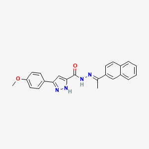 molecular formula C23H20N4O2 B2463671 (E)-3-(4-methoxyphenyl)-N'-(1-(naphthalen-2-yl)ethylidene)-1H-pyrazole-5-carbohydrazide CAS No. 1285494-35-0