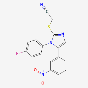 molecular formula C17H11FN4O2S B2463683 2-((1-(4-fluorophenyl)-5-(3-nitrophenyl)-1H-imidazol-2-yl)thio)acetonitrile CAS No. 1234842-15-9