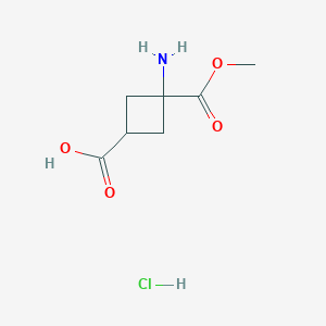 molecular formula C7H12ClNO4 B2463686 3-Amino-3-(methoxycarbonyl)cyclobutane-1-carboxylic acid hydrochloride CAS No. 2228692-94-0