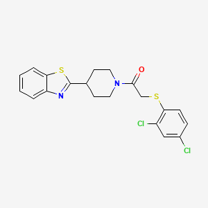 molecular formula C20H18Cl2N2OS2 B2463707 1-[4-(1,3-Benzothiazol-2-yl)piperidino]-2-[(2,4-dichlorophenyl)sulfanyl]-1-ethanone CAS No. 477847-58-8