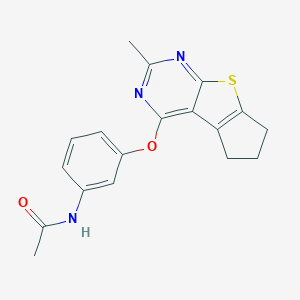 molecular formula C18H17N3O2S B246371 N-{3-[(2-methyl-6,7-dihydro-5H-cyclopenta[4,5]thieno[2,3-d]pyrimidin-4-yl)oxy]phenyl}acetamide 